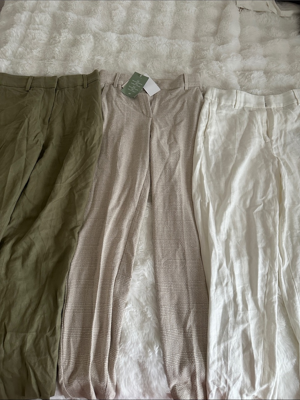 H&M Women's Straight Leg Pants Trio — Olive, Beige, White